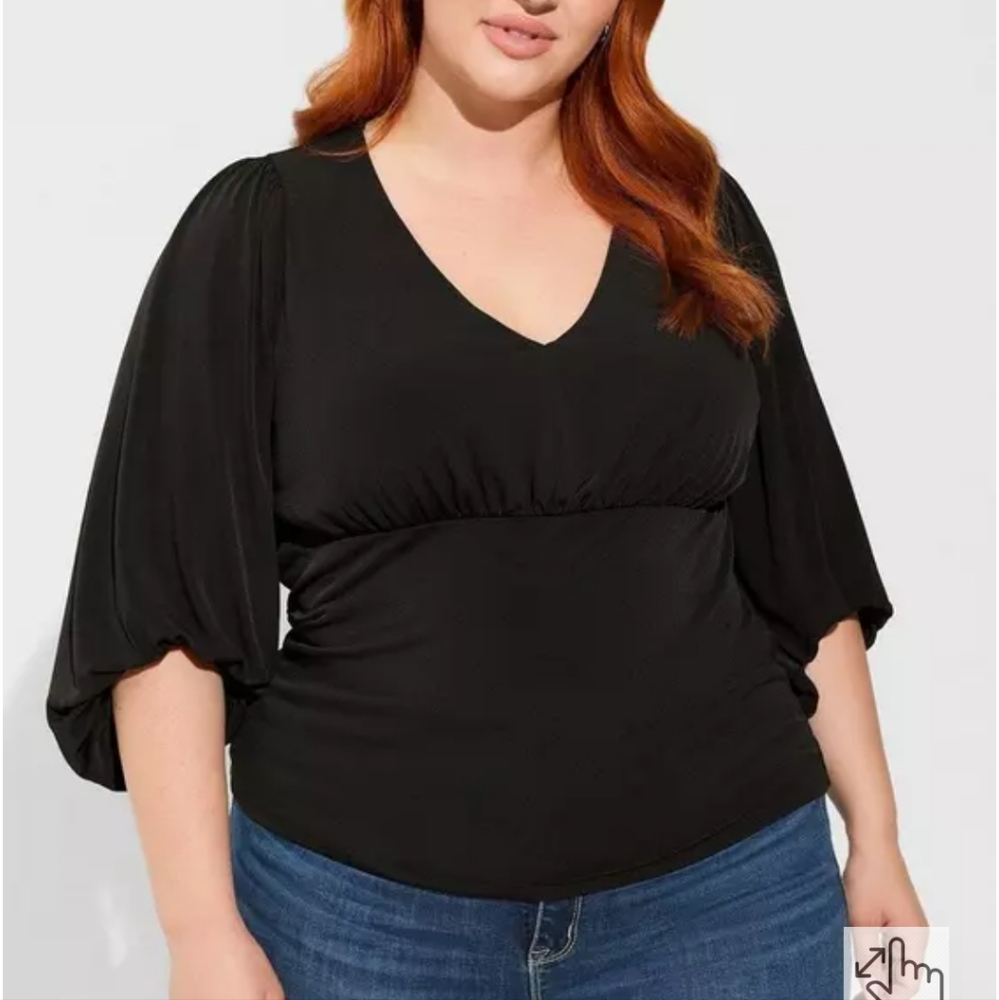 TORRID Studio Knit V Neck Quarter Sleeve Shirred Top 1XL